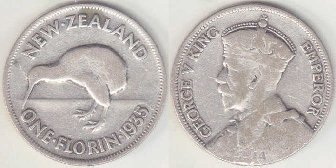 1935 New Zealand silver Florin A004626